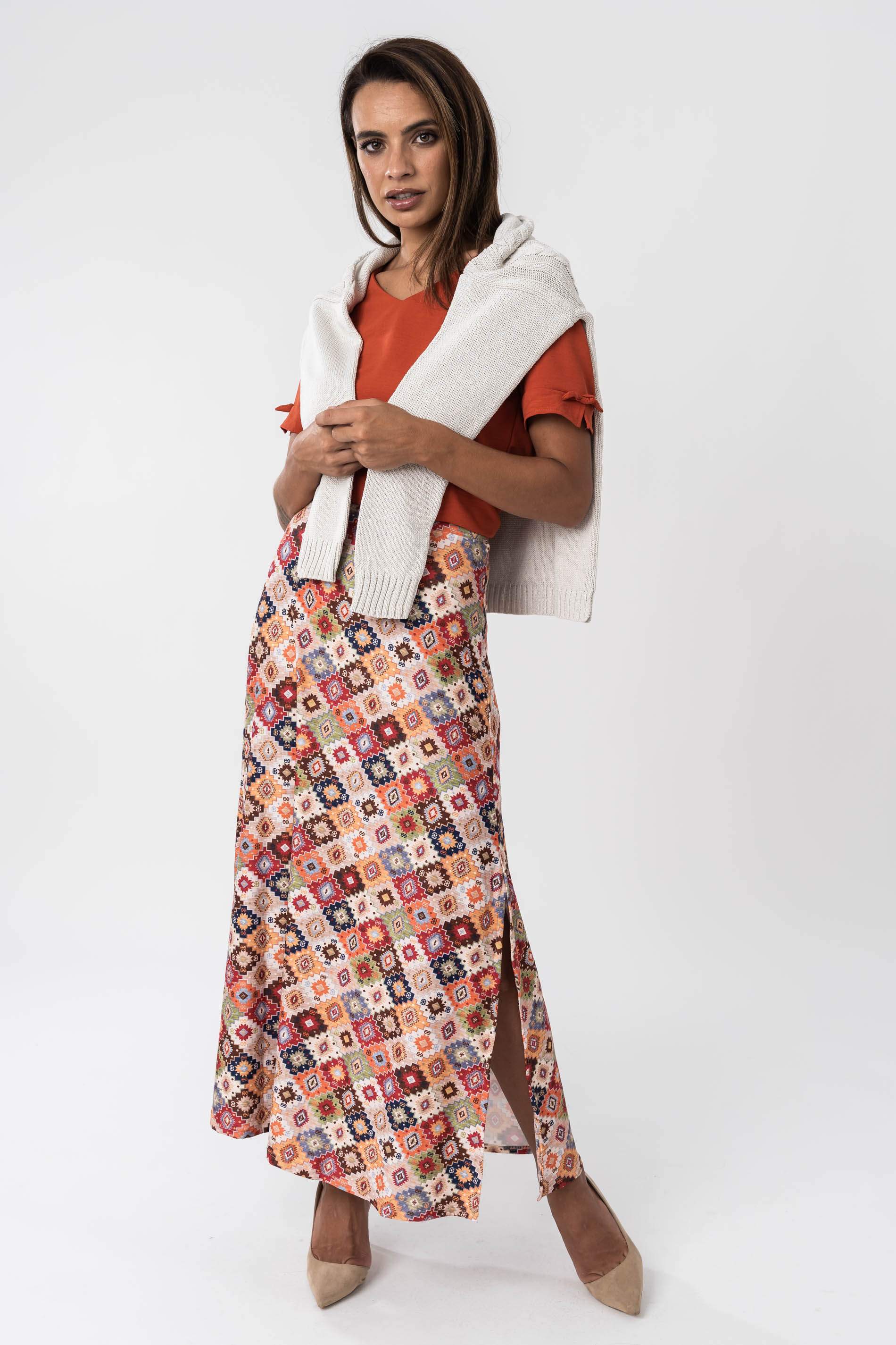 FALDA LARGA ABERTURAS AZTECA BEIGE