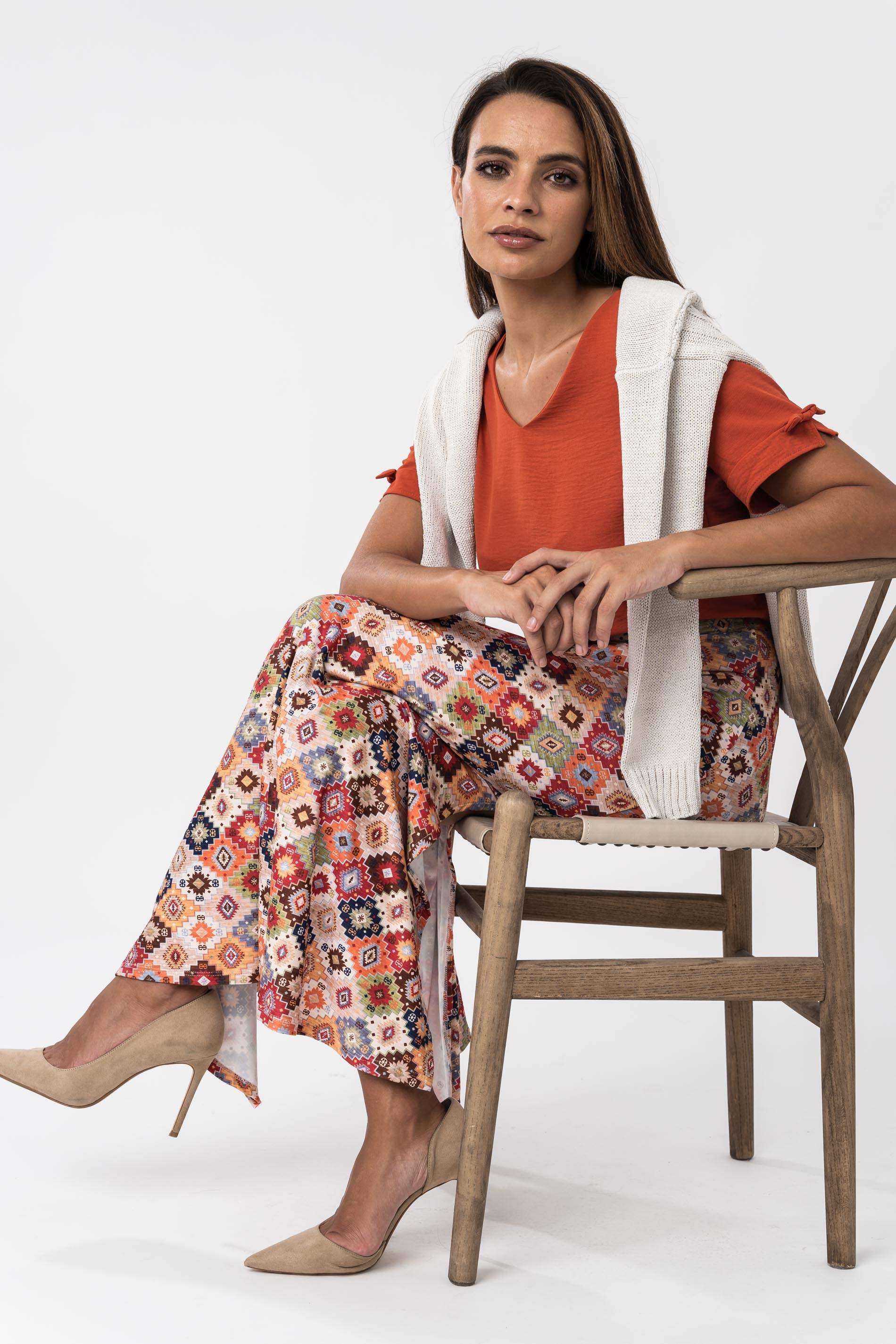 FALDA LARGA ABERTURAS AZTECA BEIGE