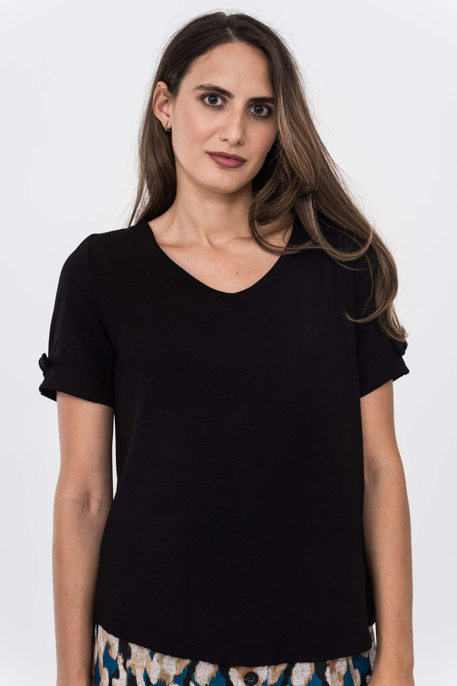 BLUSA DETALLE LAZO MANGA CORTA NEGRO