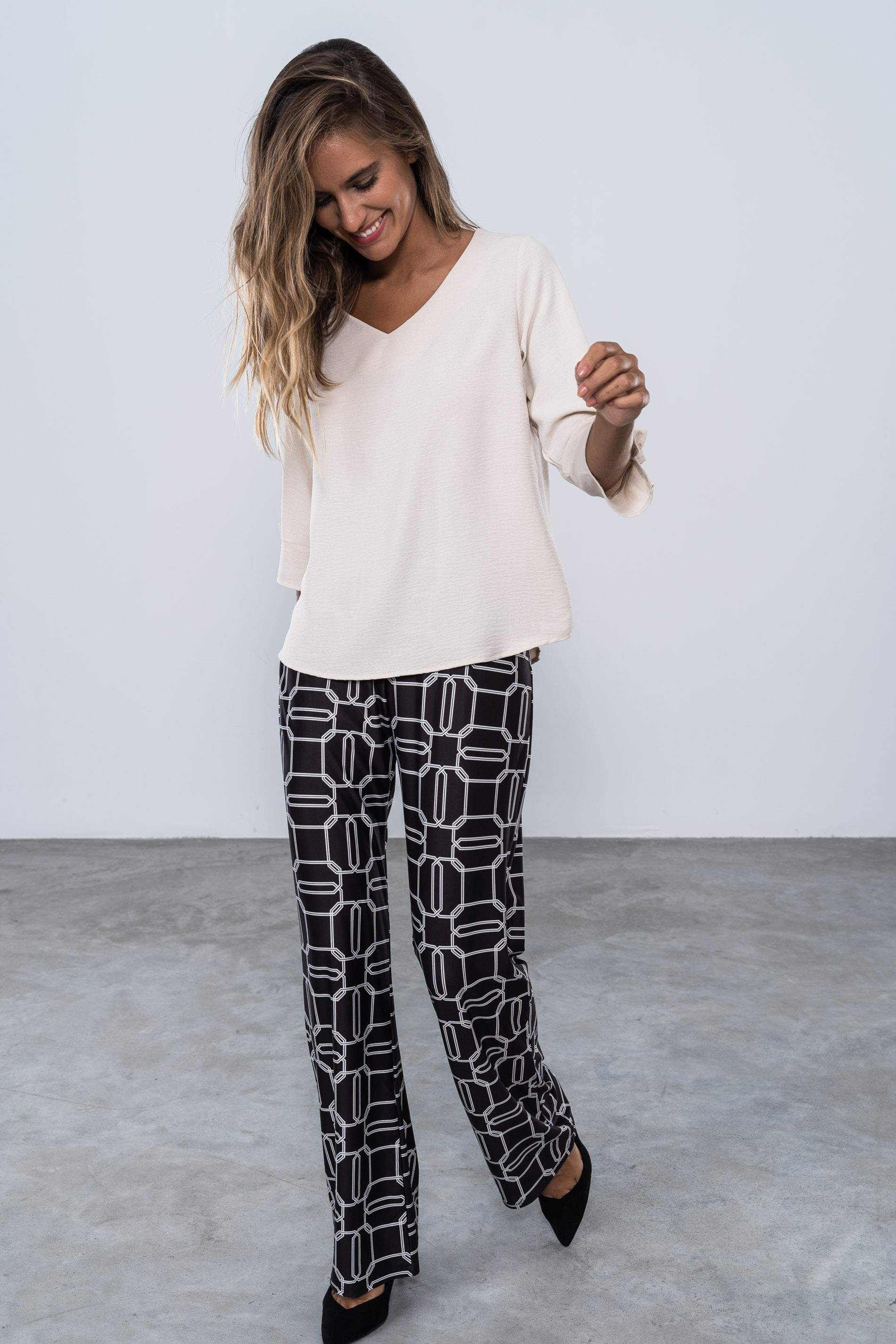 PANTALON BICOLOR GEOMETRICO